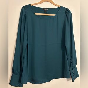 Express Dark Green Puff Sleeve Blouse with Button Cuffs